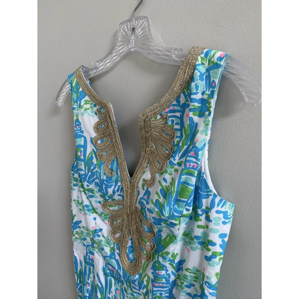 Lilly Pulitzer Janice Shift Dress Womens 2 Blue Lighthouse Gold Trim Sleeveless - Picture 4 of 9